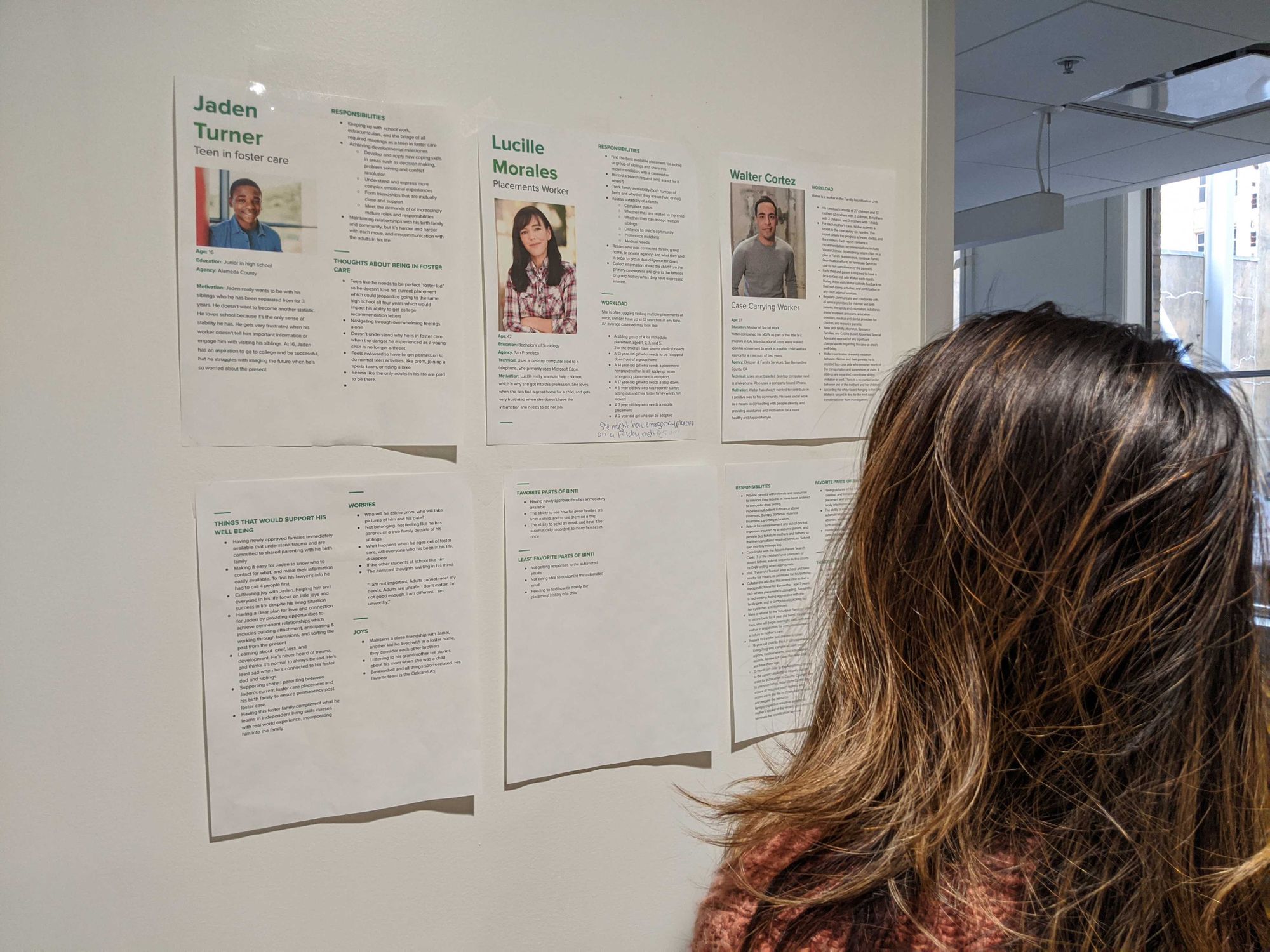 Reading the product personas posted in the Binti Oakland office kitchen